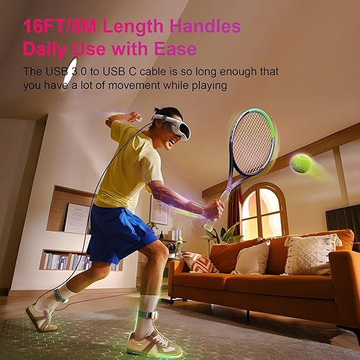 USB Headphones for PC Laptop Magnetic 7.5FT Wired Earbuds 16FT Link Cable for Apple Vision Pro 5 Meters Linking Cable for Galaxy XR for Oculus for Quest 3 3S 2 ProPico 45M USB 3.1 Long Lead for VR