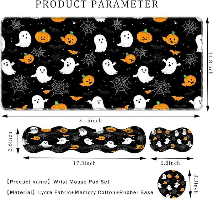 Keyboard Wrist Rest SetMemory Foam Wrist Support Mouse Pad31.5x11.8 Desk Mat for Comfortable Typing &amp Pain ReliefNon-Slip Base for Office &amp Home Use - Pumpkins and Bats