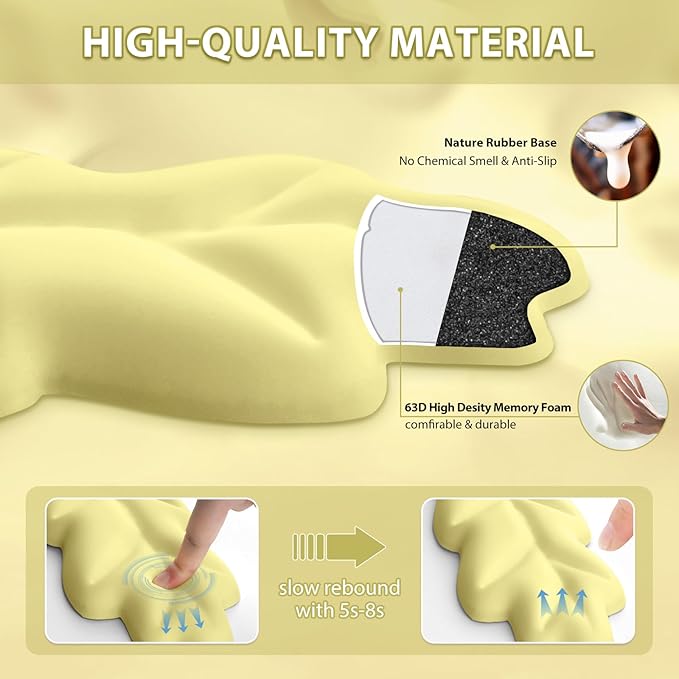 Keyboard Wrist Rest Set Wrist Rest for Keyboard and MouseWrist Rest with Non-Slip PU Base Comfortable Memory Foam Ergonomic Wrist Support Pad Arm Cushion for Computer Laptop Mac Pastel Yellow