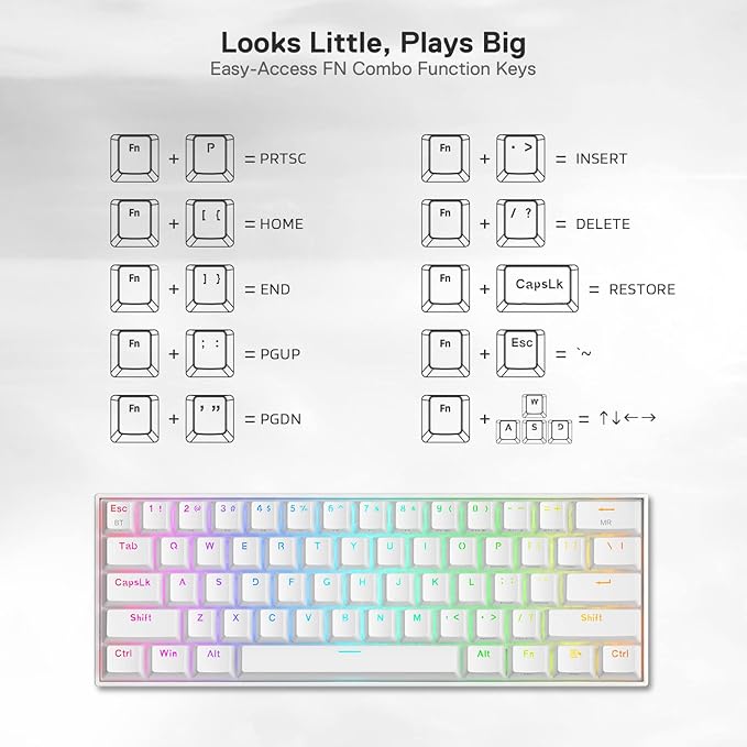 Redragon K530 Pro Draconic 60% Wireless RGB Mechanical Keyboard BT/2.4Ghz/Wired 3-Mode 61 Keys Compact Gaming Keyboard w/Hot-Swap Socket Free-Mod Plate Mounted PCB &amp Linear Red Switch