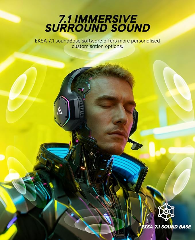 EKSA 2.4GHz Wireless Gaming Headset for PS5PS4PCSwitchMobileMac Bluetooth Gaming Headphones with ENC Microphone RGB 20ms Latency 120H Battery 7.1 Surround Sound Headset 3.5mm Audio Cable