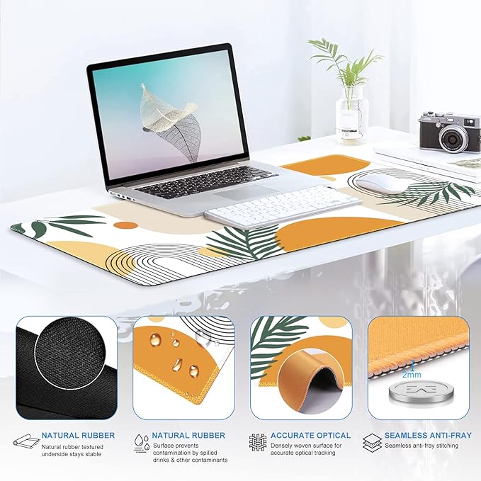 iCasso Mouse Pad and Keyboard Wrist Rest Set 4in1 XXL Large Mousepad +Keyboard Pad+Mouse Wrist Rest+Coaster with Wrist Support Ergonomic Desk Pad Mat for Home Office Table Computer-Elm Leaf