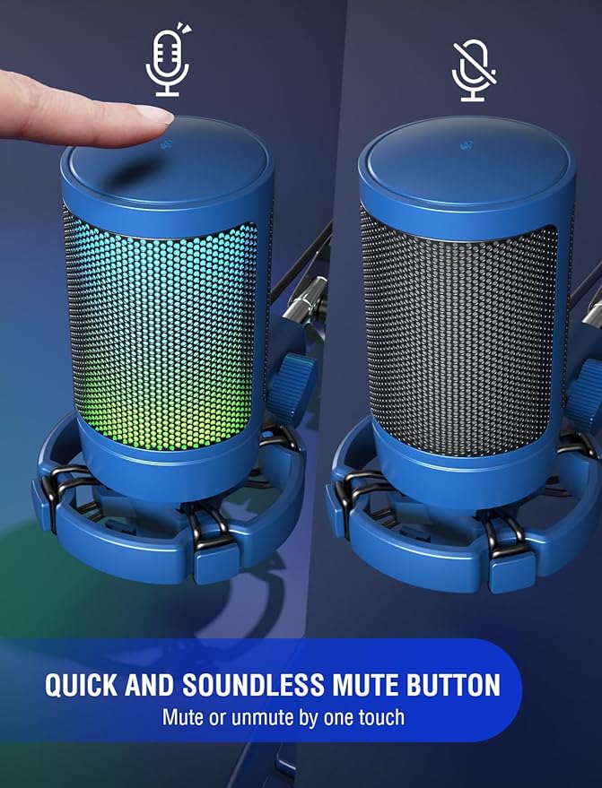 FIFINE Gaming Streaming USB PC Microphone for Mac OS/Windows AmpliGame Condenser Cardioid Mic with RGB for Video Vocal Recording Twitch Discord Gamer Computer Mic-Blue
