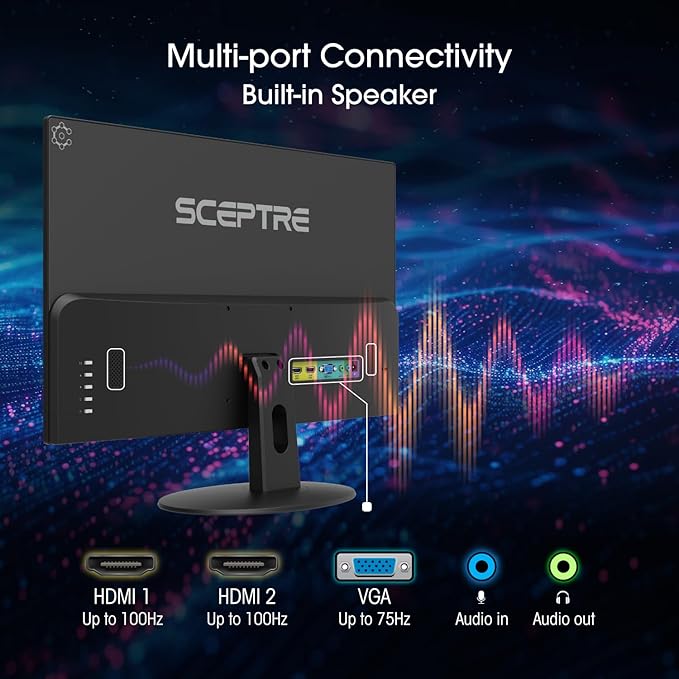 Sceptre New 27-inch Prime Monitor 100Hz HDMI x2 VGA 1ms 99% sRGB Eye-Care Build-in Speakers Machine Black 2026 (E275W-19203R Series)
