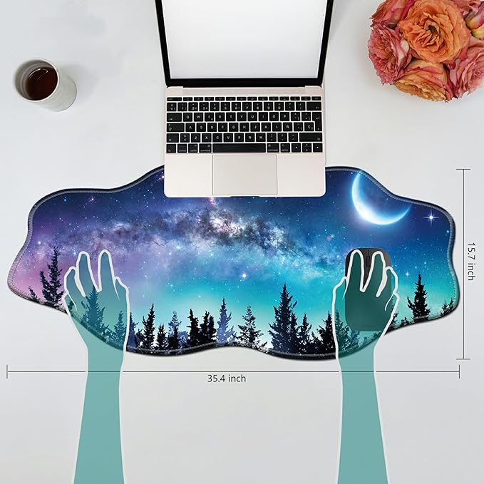 Forest Moon Desk Mat Mouse Pad 35.4X15.7 XL Extended Mousepad Huge Mouse Pads with Stitched Edges Desk Pad for Work Game Office Home