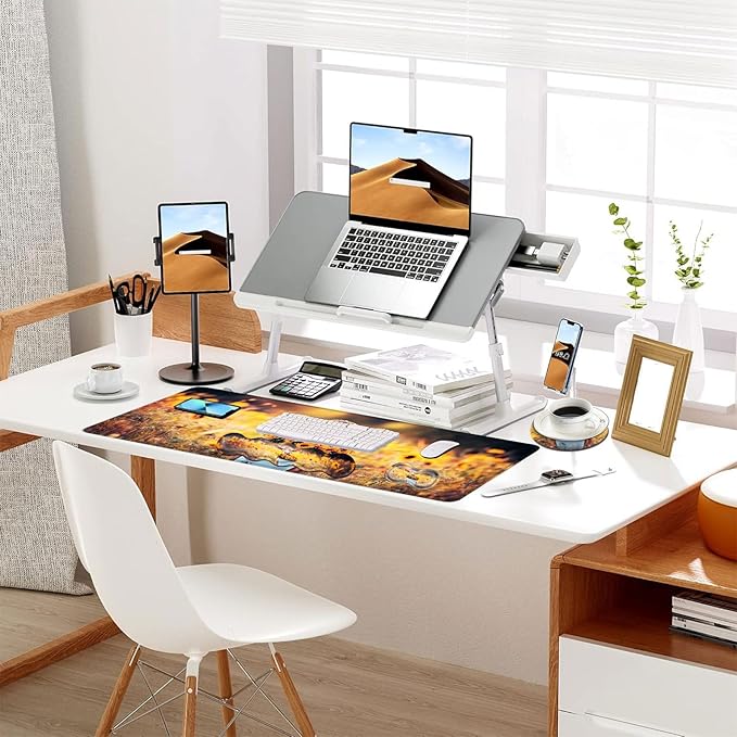 Keyboard Mouse Pad Set Extended Gaming Mouse Pad+Ergonomics Keyboard Wrist Rest Support Memory Foam Easy Typing Pain Relief 4Pcs XL Ultra Thick Desk MatCalf Sunflower Field
