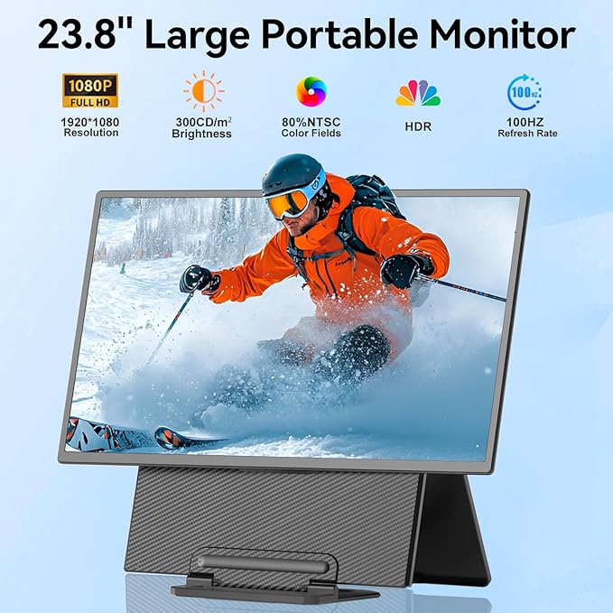 Portable Monitor 24 100Hz for Work Home Office Game 1080P FHD IPS Laptop Screen Extender with Rotating Stand &amp VESA Laptop Monitor Extender USB-C HDMI Plug-Play for Mac Windows PS Switch Xbox P