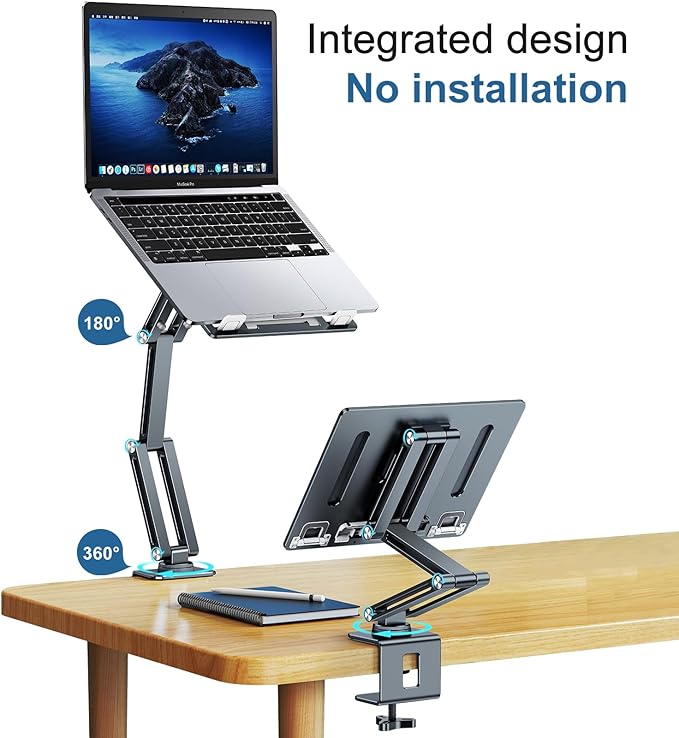 Laptop Mount for Desk Tablet Arm Mount with 360° Rotating Aluminum Laptop Tray Adjustable Foldable Computer Stand/Holder Fit for 11-15 Inch Laptops (Grayish Green)