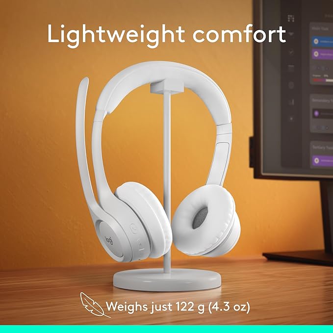 Logitech Zone 300 Wireless Bluetooth Headset with Noise-Canceling Microphone Compatible with Windows Mac Chrome Linux iOS iPadOS Android – Off-White