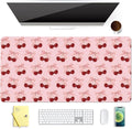 Cute Bow Cherry Pink Extended Gaming Keyboard Mouse Pad Non-Slip Leather Home Office Desk Mat Protector Laptop Desk Pad Writing Pad
