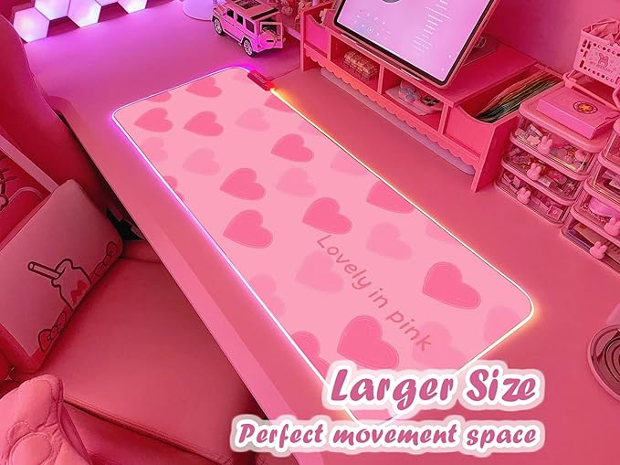 JMIYAV Pink RGB Gaming Mouse Pad 31.5x12 Inch PC XL Large Extended Glowing Led Light Up Desk Pad Non-Slip Rubber Base Computer Cute Mousepad Mat Desk Accessories Gaming Setup 996
