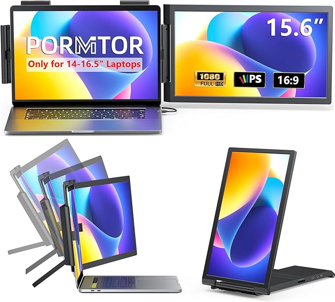 Laptop Screen Extender 15.6 FHD IPS 1080P Portable Monitor for Laptop Mini HDMI/Type-C Screen Extender Fits 14-16.5 LaptopsPlug &amp Play for Windows/Mac/Android/Switch/PS5