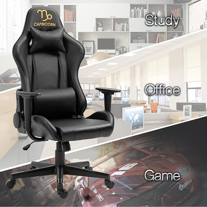 Modern-Depo Capricorn Zodiac Gaming Chair with Ergonomic Design Adjustable Swivel and Recline Black
