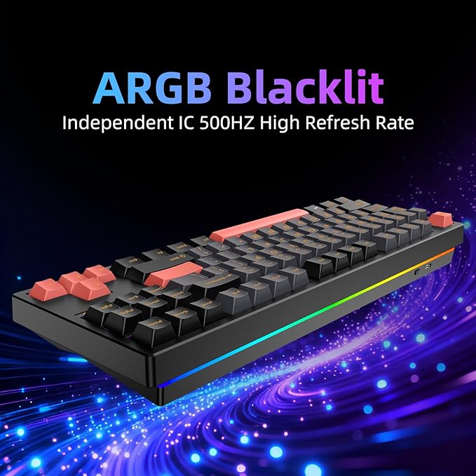 FE87 V2 Wired Mechanical Keyboard Dual 8KHZ Polling Rate Support SODC/Latency As 0.125MS/ARGBHot Swappable Gasket Sturcture Gaming Keyboard (Black/Green Phoenix Switch)