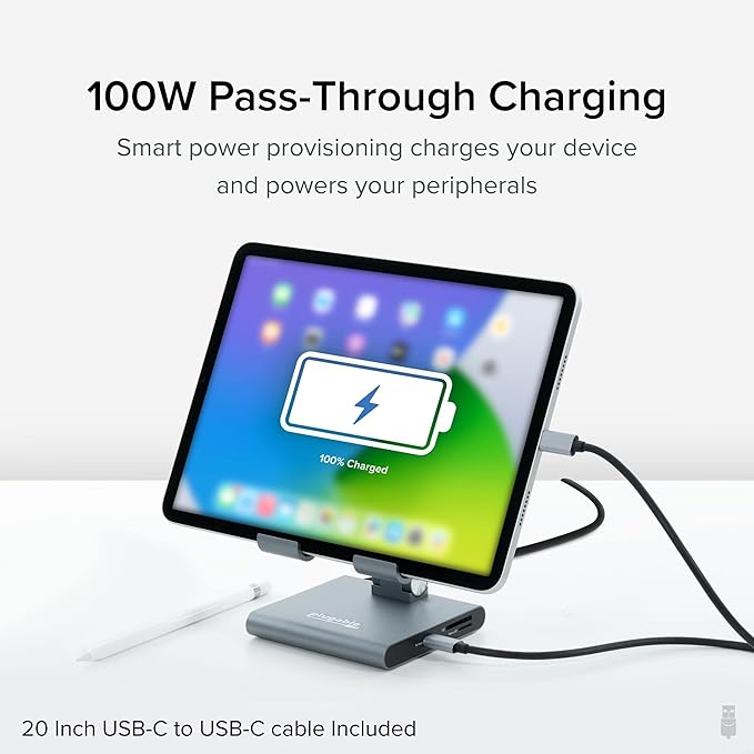 Plugable 8-in-1 USB C Hub for iPad with Stand 100W Pass-Through Charging USB C Docking Station for iPad 1x HDMI 2X USB Audio SD Driverless Compatible with Windows iPadOS Phones Tablets