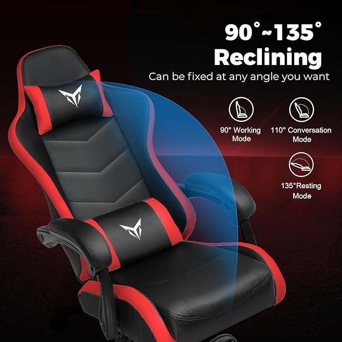 GTPLAYER Gaming Chair Video Game Chairs Racing Style PC Game Chairs 350lbs for Adults - Padded High Back Ergonomic Reclining Silla Gamer Linkage Armrest Red