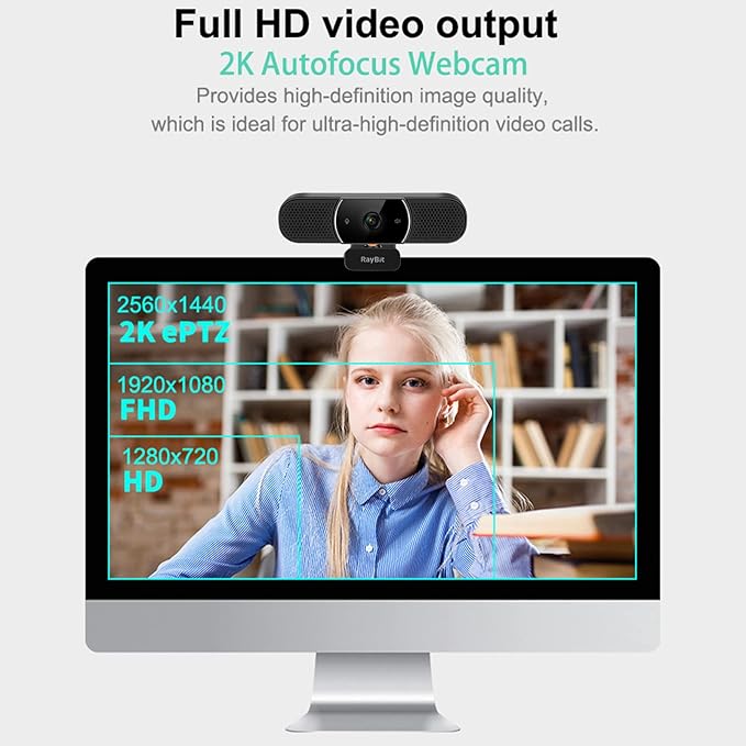 3 in 1 Webcam - 2K HD USB C Webcam with Microphone and Speaker Stereo Sound &amp Noise-Cancelling Mics Privacy Cover Light Correction Autofocus Conference Web Camera for Computer/Laptop/PC/Monito