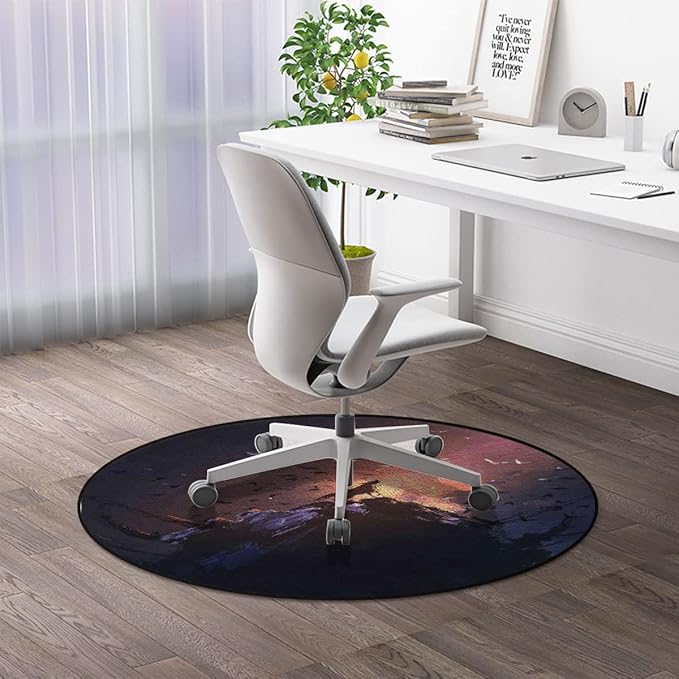 Multicolor Office Chair Computer Gaming Desk Mat for Rolling Chair Non-Slip Gaming Rug Howling Wolf on Rock Surrounded Animals Gaming Chair Mat Round Floor Mats Fantasy World Diameter 60 in