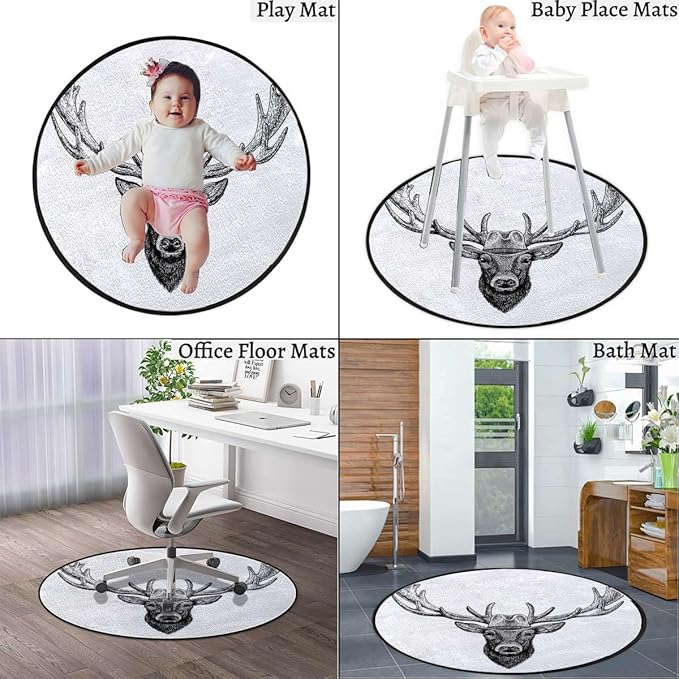 Antler Carpet Round Office Chair Mat for Hardwood Floor Multi-Purpose Soft Mats for Gaming Rolling Chair/Living Room/Study Deer Dressed up Reindeer Deer PortraitCharcoal Grey Diameter 43.3 in