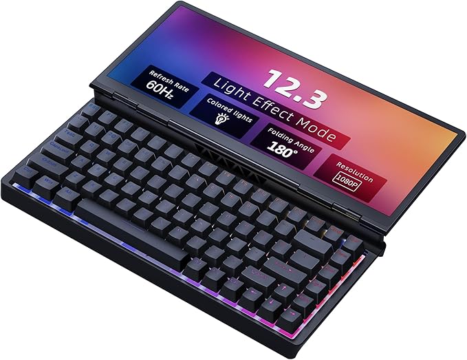 Portable Touch Screen Monitor 12.8 Full HD Laptop Screen Extender with Quiet Keyboard 99-Key RGB Compatible with Laptops/Desktops/Phones Black (KYBT-G)
