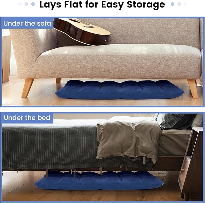 MAT EXPERT Floor Chair with Back Support Floor Gaming Chair w/ 14 Adjustable Position Soft Coral Fleece&ampAlloy Steel Frame Foldable Padded Lazy Couch Recliner for Meditating (Blue Large)