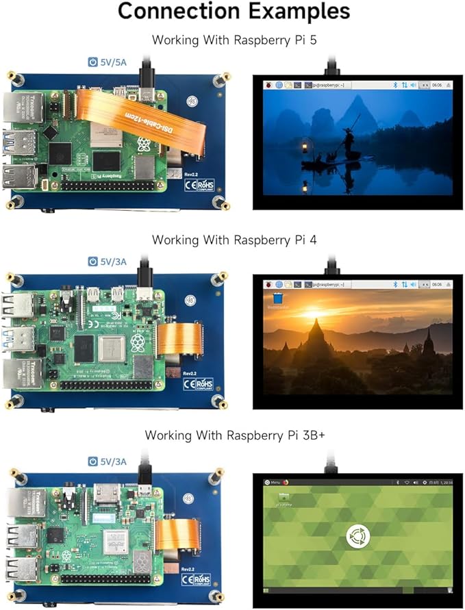 waveshare 5inch Capacitive Touch Display DSI Interface LCD 800×480 Screen Compatible with Raspberry Pi 5/4B/3B+/3A+/3B/2B/B+/A+/CM3/3+/4