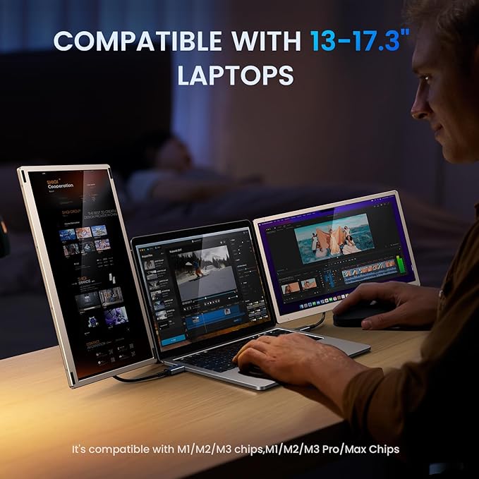 15.6 Laptop Screen Extender 1080P FHD Laptop Monitor Extender 235° Rotating Detachable Dual Monitor Plug &amp Play Triple Screen for 13-17.3 Laptops Compatible with Mac/Windows/Android &amp D