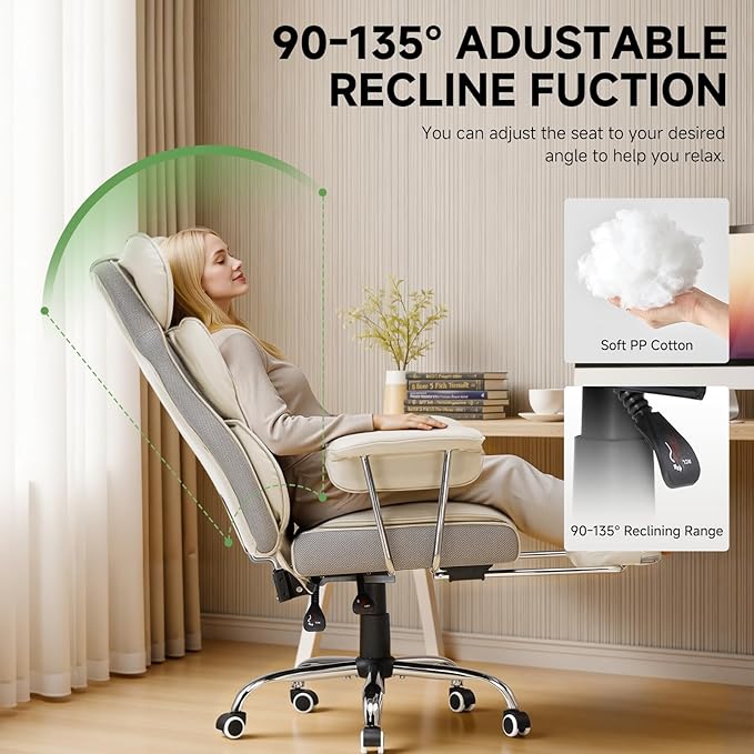 COMHOMA Big and Tall Office Chair High Back Leather Gaming Chair with Footrest Executive Ergonomic Office Chairs with Pocket Spring Lumbar Support and with Outward Fixed Soft Armrests