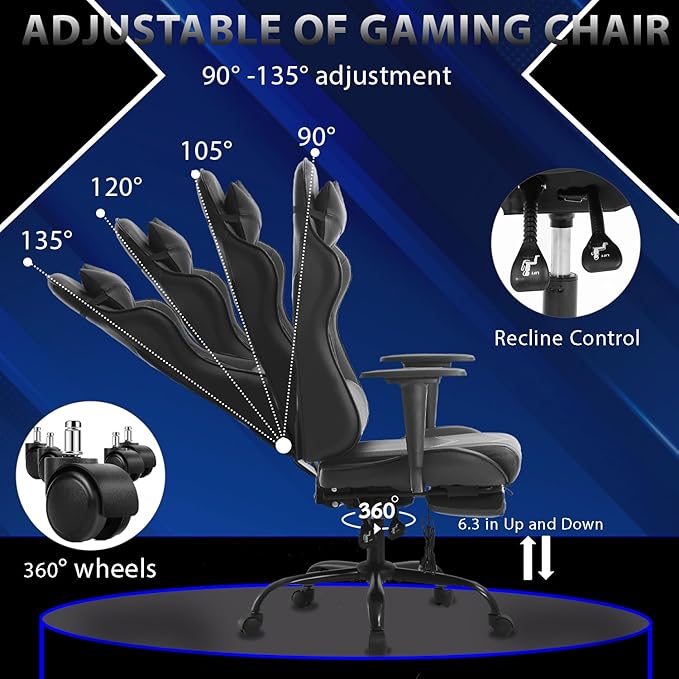 PayLessHere Racing Gaming Chair Office Massage Chair Ergonomic Recliner with Computer Desk PU Leather Lumbar Support Footrest Rolling Swivel and Task Function Ultimate Comfort for Adults (Black)