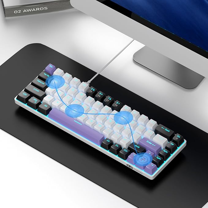 MageGee Portable 60% Mechanical Gaming Keyboard MK-Box LED Backlit Compact 68 Keys Mini Wired Office Keyboard with Red Switch for Windows Laptop PC Mac - White/Purple