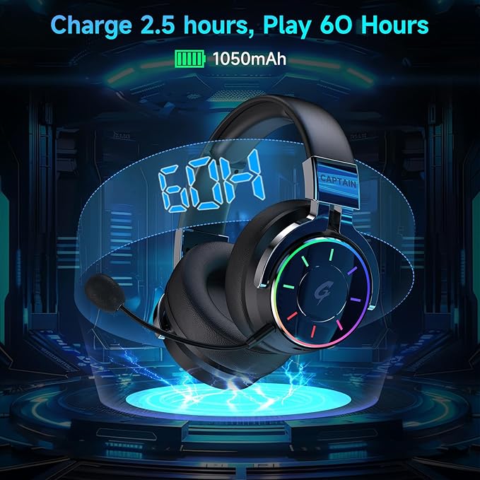 COOLV 2.4GHz Wireless Gaming Headset for PS5 PC PS4 - RGB Light Gaming Headset 60 HR Battery 7.1 Surround Sound Bluetooth 5.4 Gaming Headphones with Mic