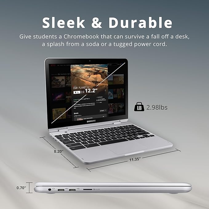 SAMSUNG Plus V2 2-in-1 12.2 Touchscreen Chromebook Laptop Intel Celeron 3965Y 4GB RAM 64GB eMMC Camera Wi-Fi Bluetooth MicroSD Reader Stylus Pen Chrome OS Silver 128GB USB Card (Renewed)