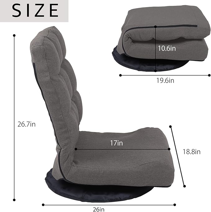 Swivel Floor Chair for Adults with Back Support Adjustable Floor Gaming Chair for TV Reading Playing Video GamesFloor Lounge Chair with Lumbar Support Folding Design 8858Z(Brown)