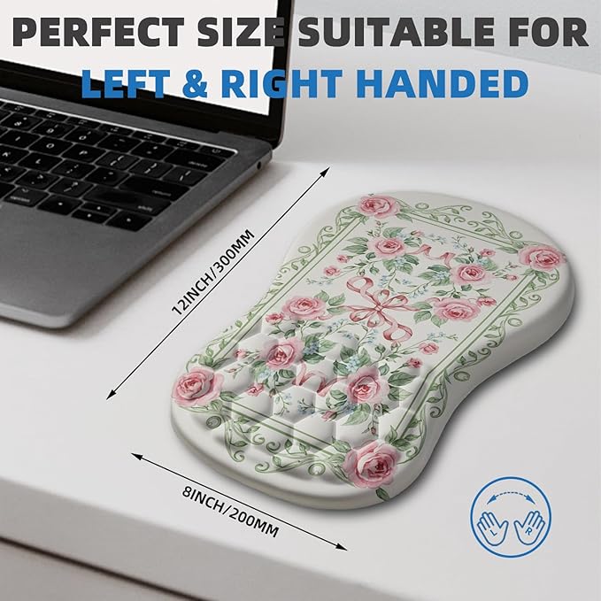 Ergonomic Mouse Pad Wrist Rest Carpal Tunnel Pain Relief Wrist Support Mousepad with Massage Bulge Memory Foam (Flower Carpet 11.8x7.9 in)