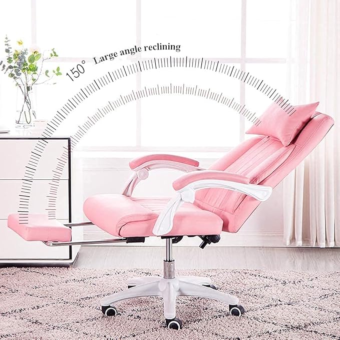 Katzowen Office Computer Chair Gaming Chair for Girls Leather Executive Office Chair High-Back Computer Desk Chair with Adjustable Headrest and Footrest Pink