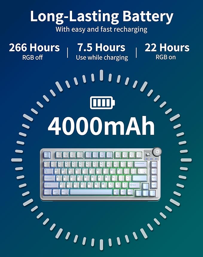 Aula AU75 Wireless Mechanical Keyboard Hot Swap Gasket Gaming Keyboard with Knob BT/2.4G/Wired Custom Keyboard 4000mAh Battery 75% Five-Layer Padding PBT Keycaps RGB Side-Strip for Win/Mac/PC