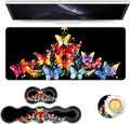 Keyboard Mouse Pad Set Extended Gaming Mouse Pad+Ergonomics Keyboard Wrist Rest Support Memory Foam Easy Typing Pain Relief 4Pcs XL Ultra Thick Desk MatButterfly Christmas Tree
