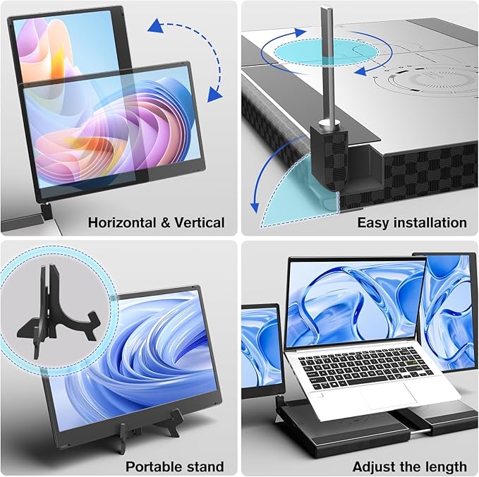 Laptop Screen Extender - 14 Triple Portable Monitor 360 Degrees Rotation IPS FHD 1080P Detachable Screen with Stand for Windows/MacChrome