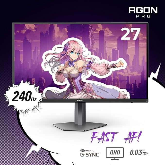 AOC Agon PRO AG276QZD2 27 OLED Tournament Gaming Monitor 2560x1440 240Hz 0.03ms G-SYNC PS5 Switch Compatible Glossy Black (Renewed)