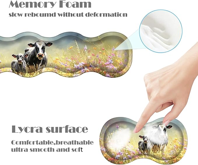 Ergonomic Keyboard Wrist Rest &amp Mouse Pad Wrist Rest SetXL Gaming Desk Mat 31.5x 11.8Non-Slip BaseMemory FoamEasy Typing Pain Relief for Office &amp HomeCows in Colorful Flower Field