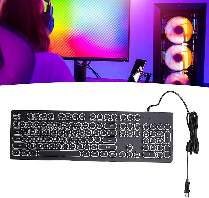 Vikye RGB Backlit Gaming Keyboard 104 Keys Blue Switch Mechanical Keyboard with Multimedia Shortcut Keys Ergonomic Design for 7 8 10 for OS X PC Laptop (Black)