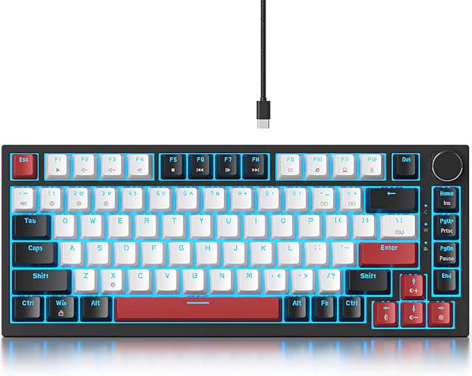 Guffercty kred 75% Percent Mechanical Keyboard with Knob Gasket Mouted Wired TKL Gaming Keyboard 75 Percent Hot Swappable Programmable for Windows Laptop PC Gamer（82 White）