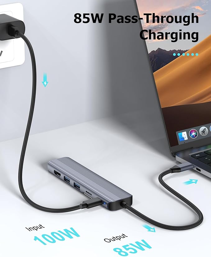 USB C Hub Ethernet HDMI Adapter for Mac MacBook Air/Pro Laptop Multiport Dock with RJ45 Gigabit Ethernet 4K HDMI USB 3.0 SD/TF Card Reader PD 100W Charging