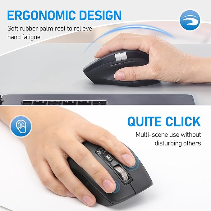 Wireless Side Scroll Mouse with Multi-Device Ergonomic Computer Mice with Smart Flying Scroll Quiet Click 4-Level DPI for Computer Laptop iPad Tablet MacBook (Grey)
