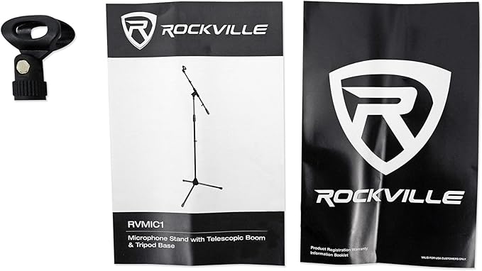 Rockville RMP-XLR Bundle: (2) Dynamic Cardioid Professional Microphones with 10' XLR Cables and Clips (2) RVMIC1 V2 Pro Tripod Microphone Stands with Telescopic Boom and Metal Joints 4-Items
