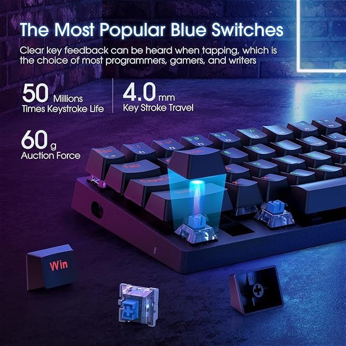 60% Mechanical Gaming Keyboards 61 Keys RGB Backlight Mini Keyboard Ultra Thin Compact Mechanical Keyboard fit for Office &amp Home for Vista/7/8/8 Pro