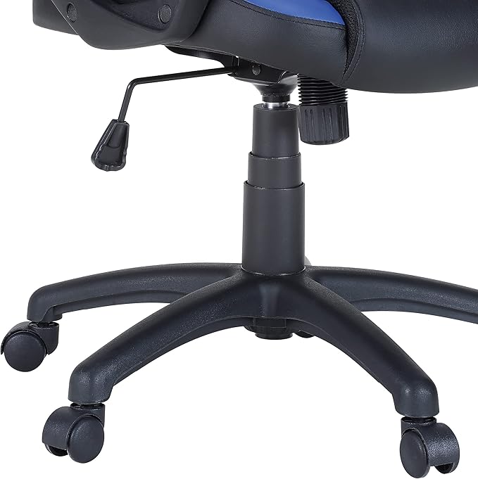 OSP Home Furnishings Influx Adjustable Faux Leather Gaming Chair with Lumbar Support and Full 360 Rotation Blue Accents