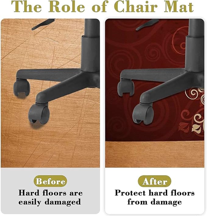 Cream and Ruby Chair Mat Office Protector for Hardwood Floors Floral Branch Lovely Swirls Ivy Anti-Slip Floor Protection Mat Multi-Purpose Chair Carpet for Desk Burgundy Floral Diameter 59 in