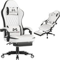 Gaming Chair with Footrest Ergonomic Computer Chair PU Breathable Material with Headrest and Lumbar Support Suitable for Silla Gamer and Adults (White)