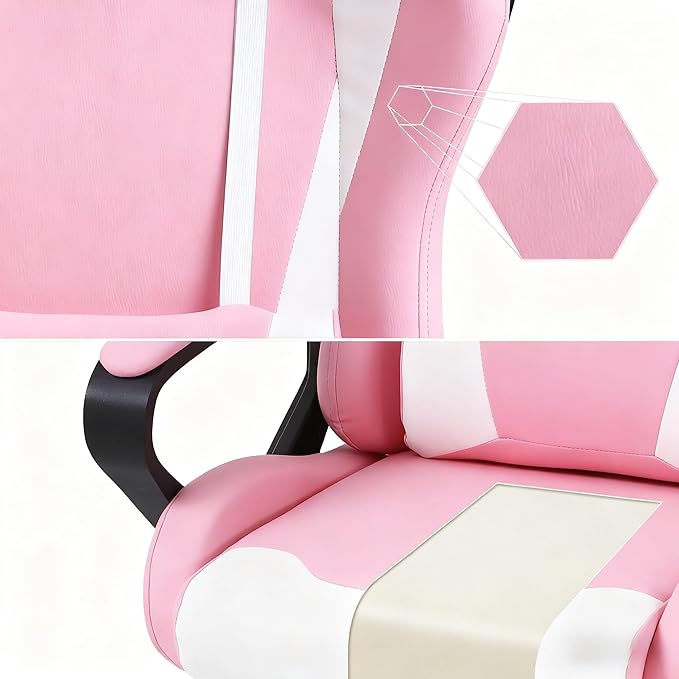 Ergonomic High Back Gaming Chair &amp Office Chair PU Leather &amp Adjustable &amp Easy Assembly &amp BIFMA Certified for Home/Office (Gray) (Pink)